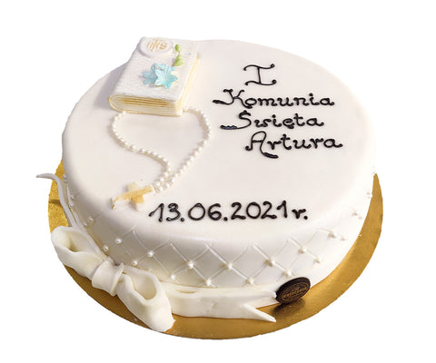 Tort okrągły marcepanowy na komunię