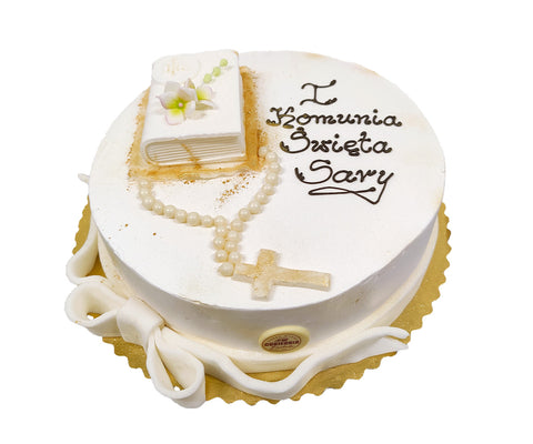 Tort okrągły śmietankowy na Komunię