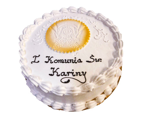 Tort okrągły śmietankowy na Komunię