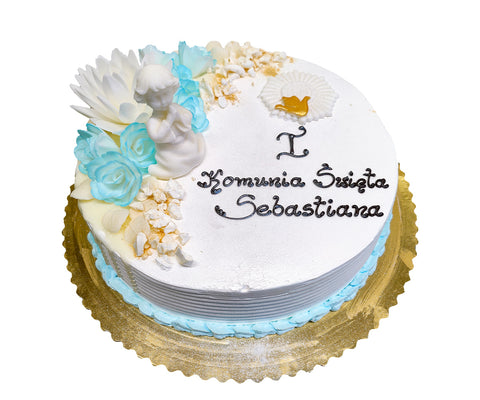 Tort okrągły śmietankowy na Komunię