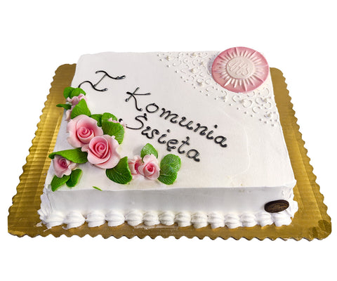 Tort prostokątny śmietankowy na Komunię